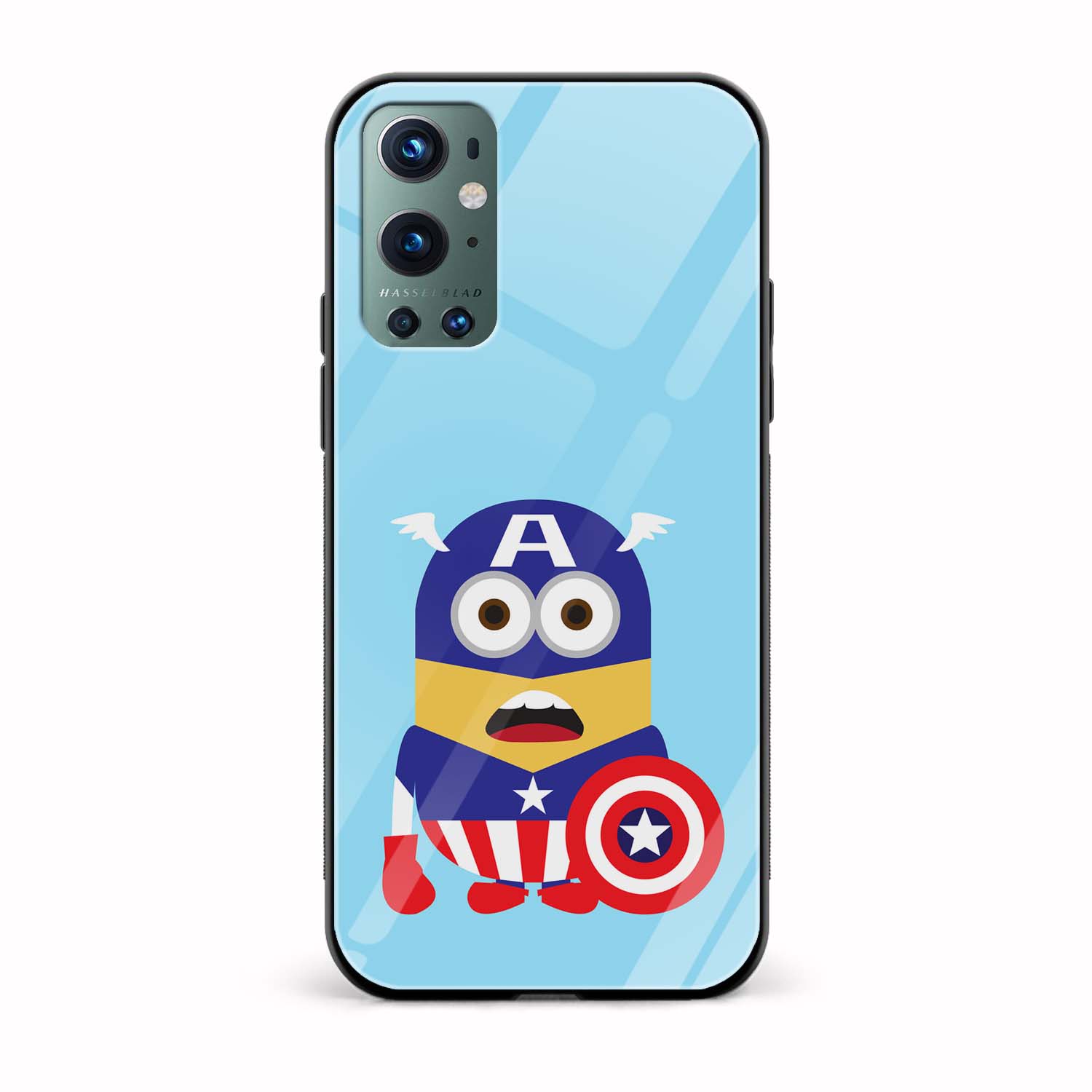 Minion - Captain America Printed Glass Back Phone Case Minion - Captain America Printed Glass Back Phone Case - Image 1