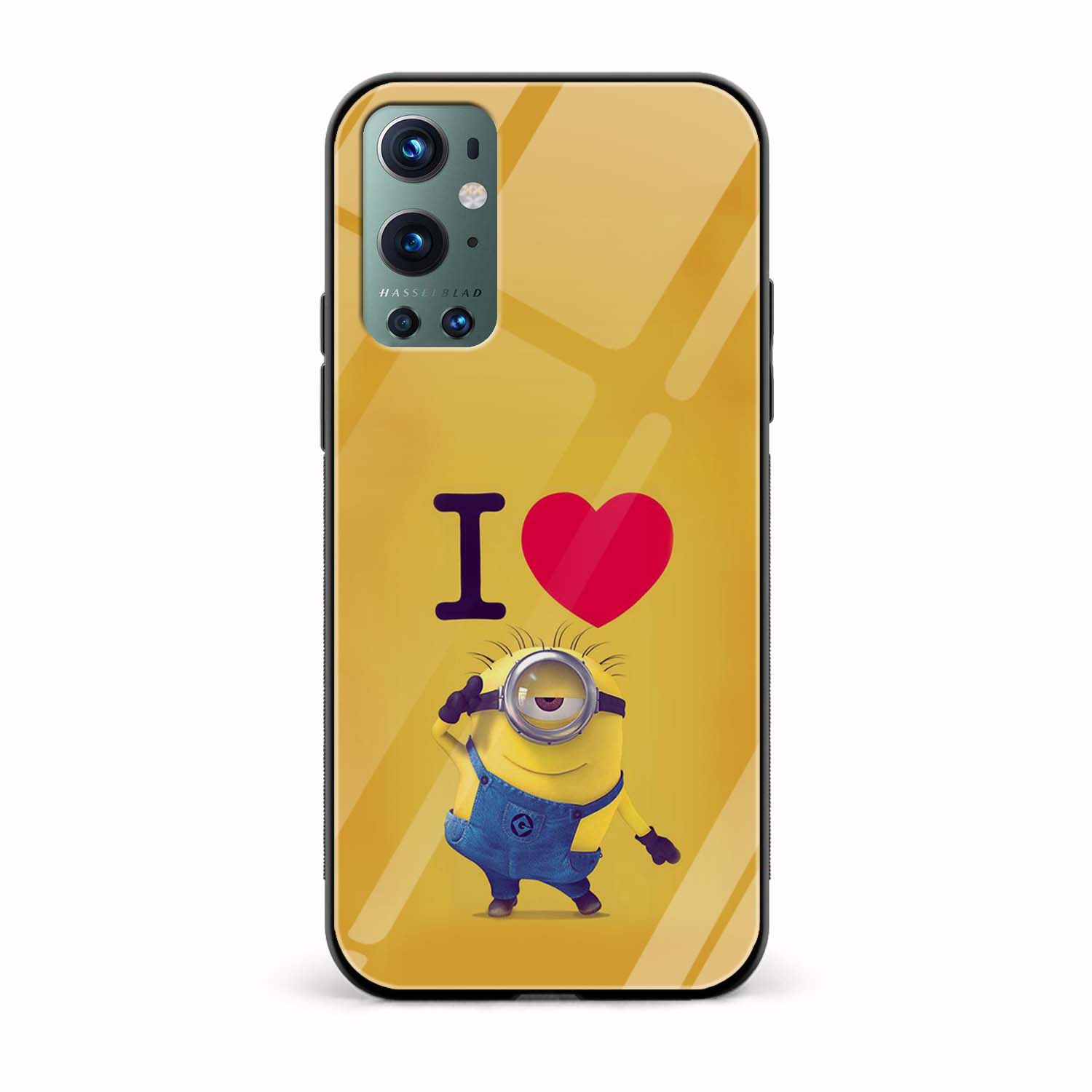 I Love Minion Printed Glass Back Phone Case I Love Minion Printed Glass Back Phone Case - Image 1