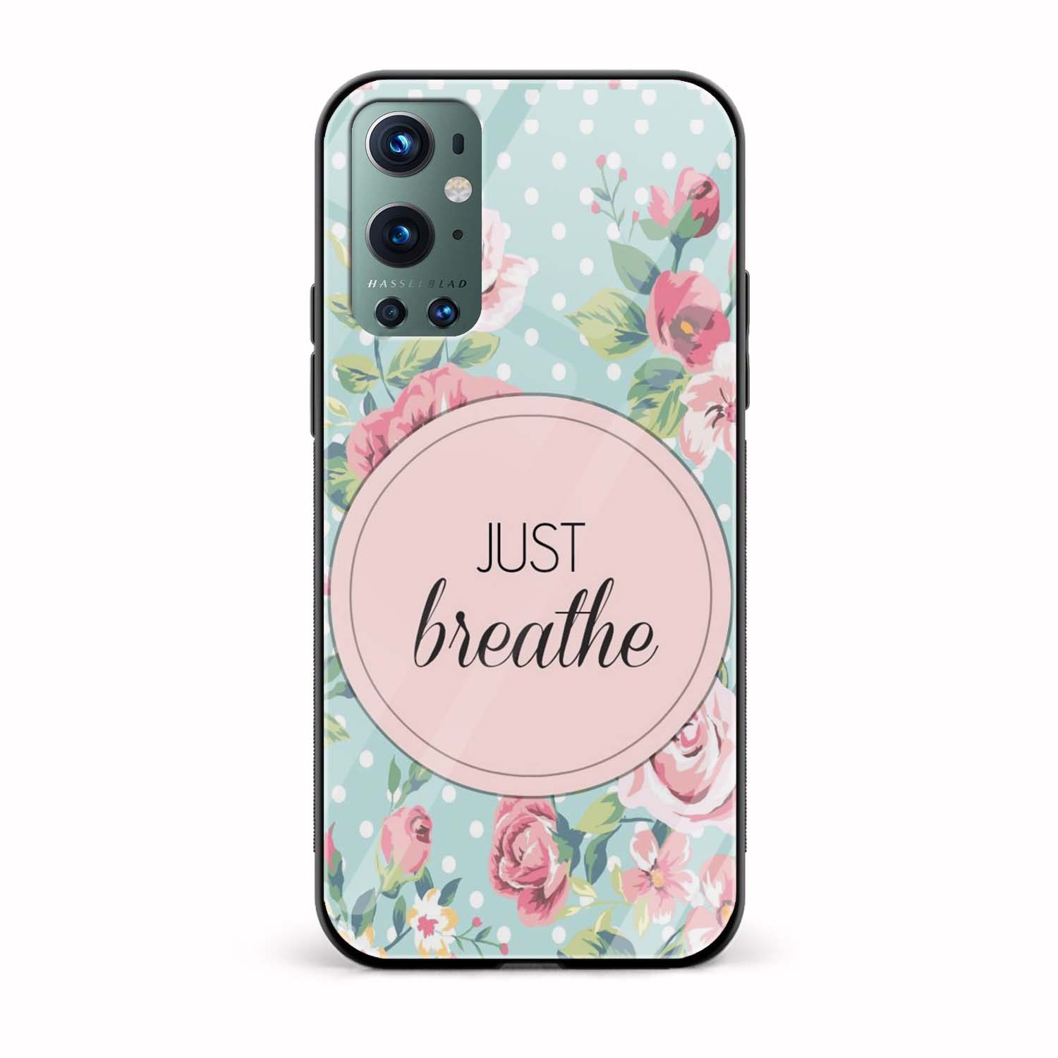 Typography - Just Breathe Printed Glass Back Phone Case Typography - Just Breathe Printed Glass Back Phone Case - Image 1