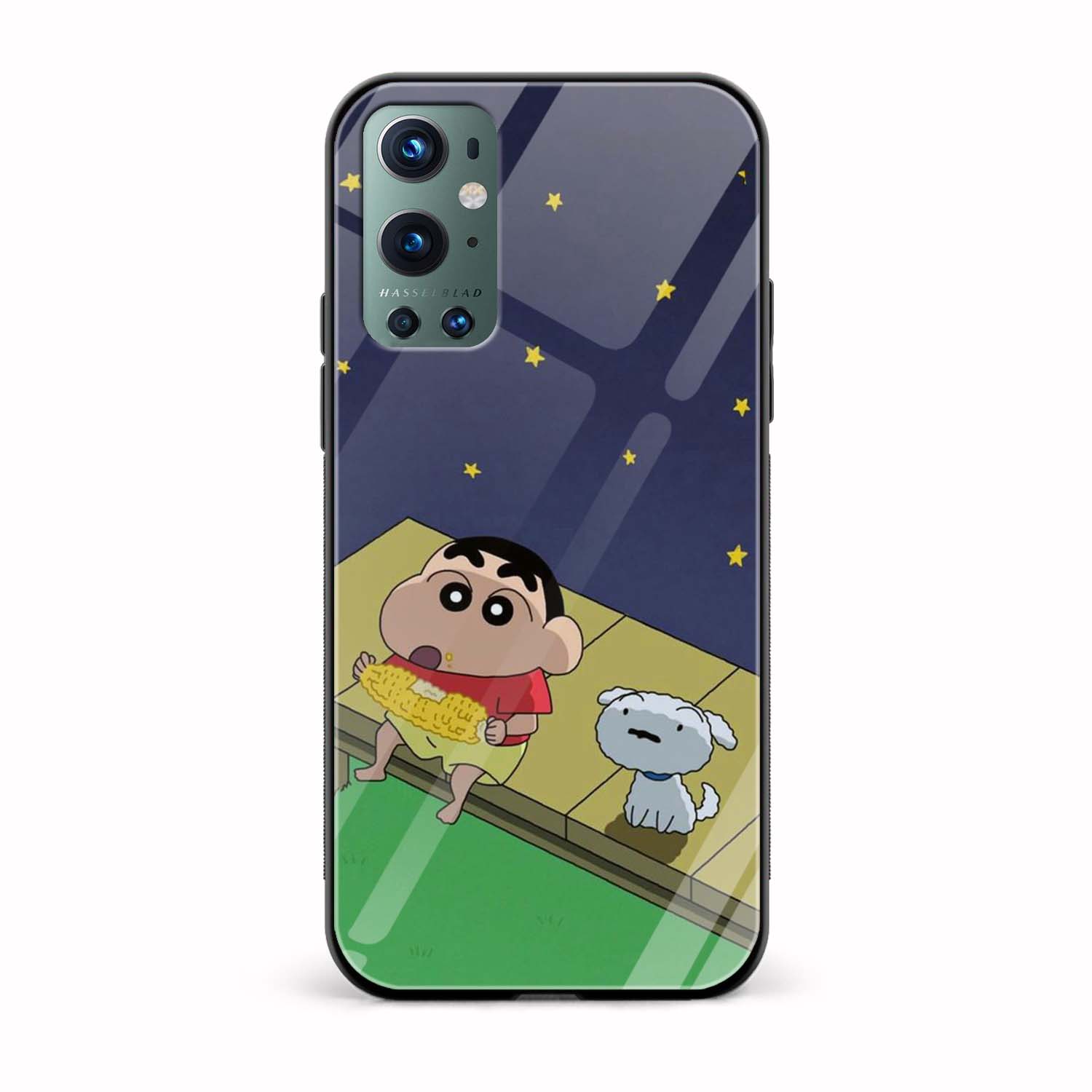 Shinchan And Shiro Printed Glass Back Phone Case Shinchan And Shiro Printed Glass Back Phone Case - Image 1