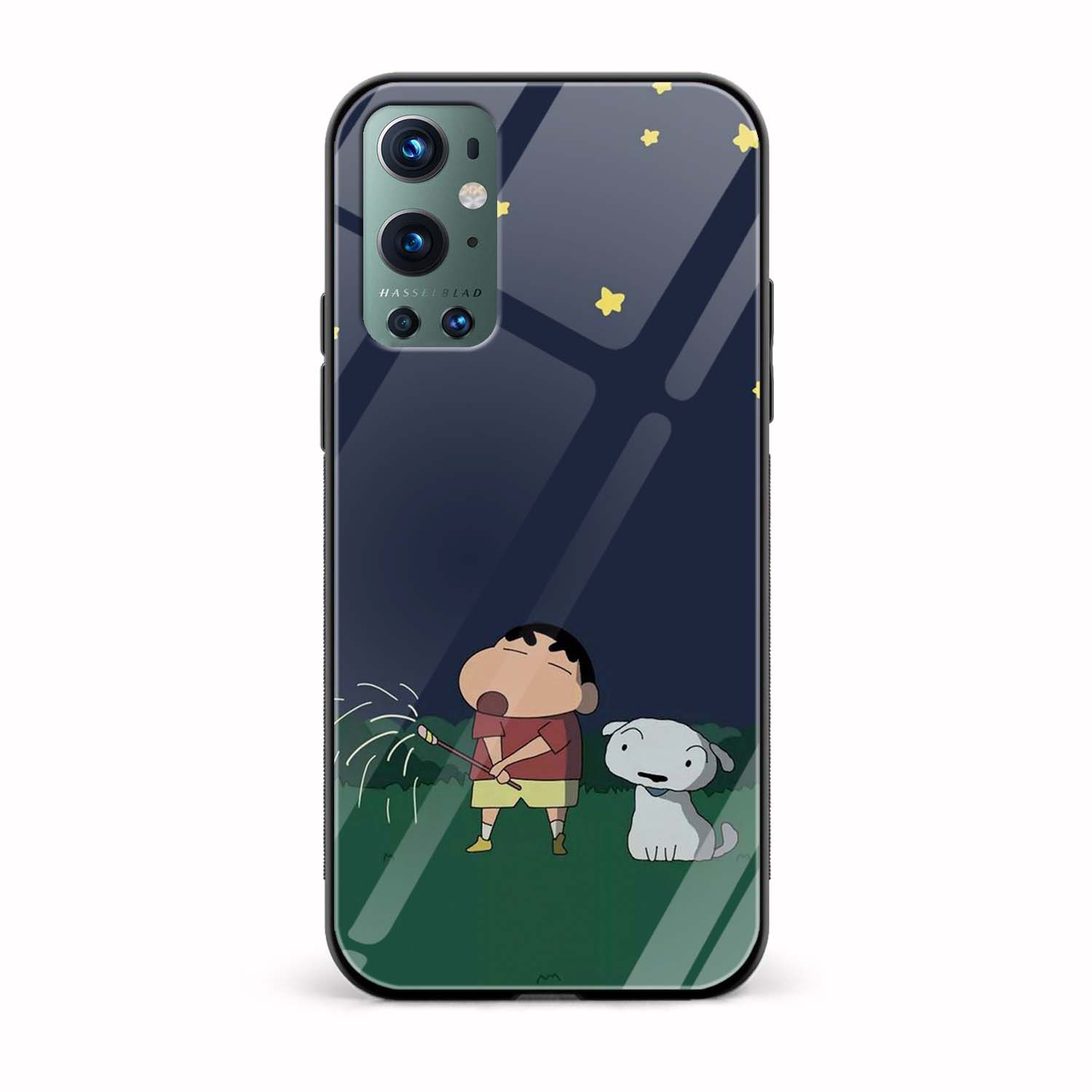 Shinchan and Shiro Printed Glass Back Phone Case Shinchan and Shiro Printed Glass Back Phone Case - Image 1