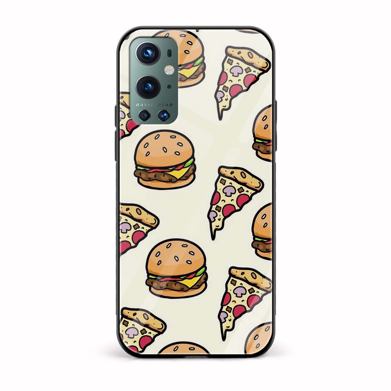 Burger Pizza Pattern Printed Glass Back Phone Case Burger Pizza Pattern Printed Glass Back Phone Case - Image 1