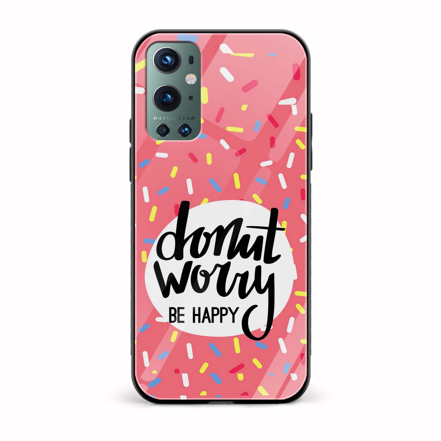 Donut Worry Be Happy Printed Glass Back Phone Case Donut Worry Be Happy Printed Glass Back Phone Case - Image 1