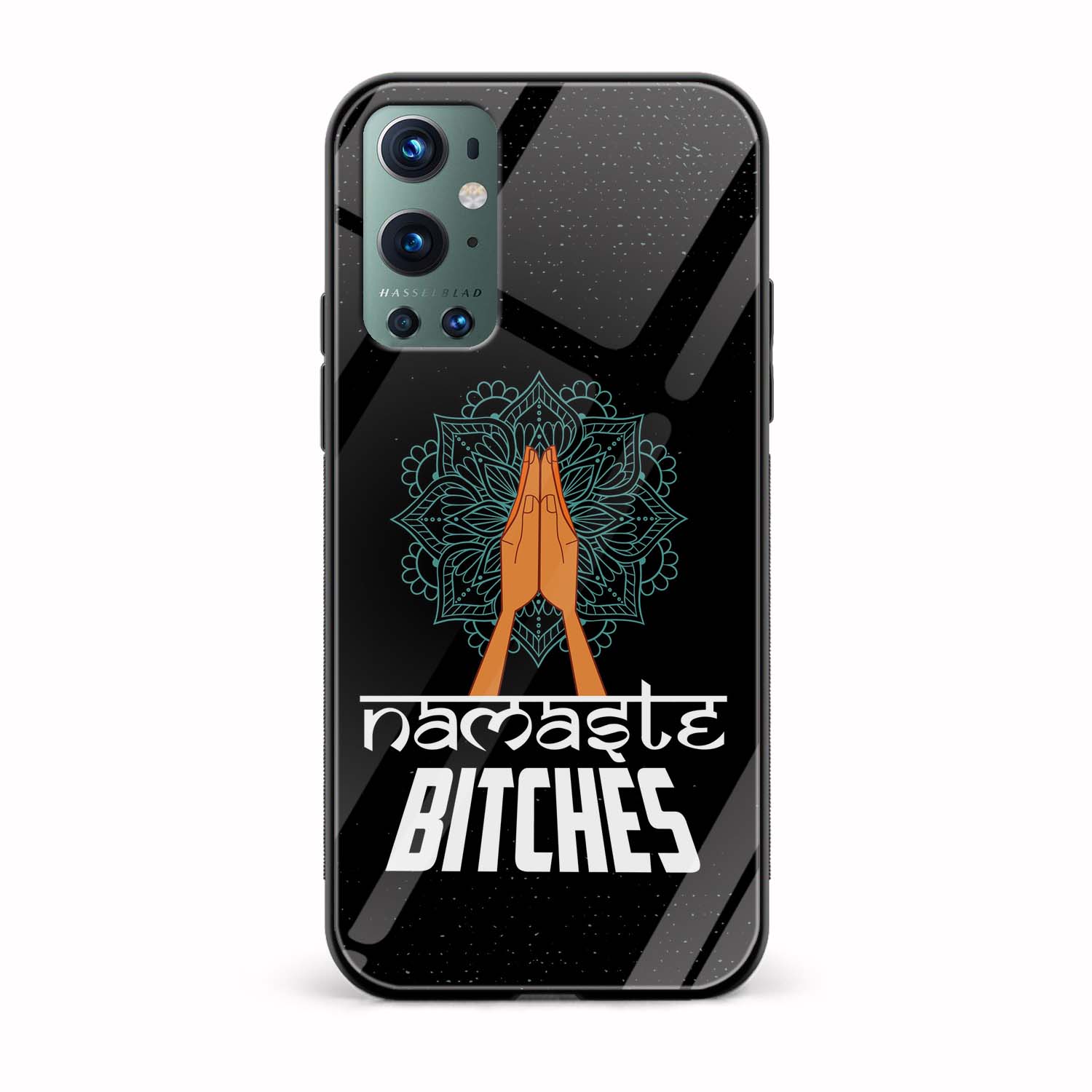 NAMASTE BITCHES Printed Glass Back Phone Case NAMASTE BITCHES Printed Glass Back Phone Case - Image 1
