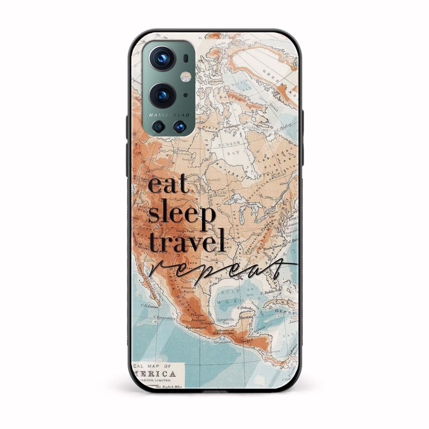 Eat Sleep Travel Repeat Map Glass Back Phone Case Eat Sleep Travel Repeat Map Glass Back Phone Case - Image 1